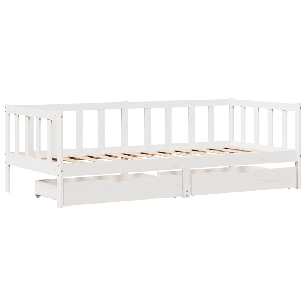 Daybed with Drawers without Mattress White 90x200 cm Solid Wood - Bargainia.com - 