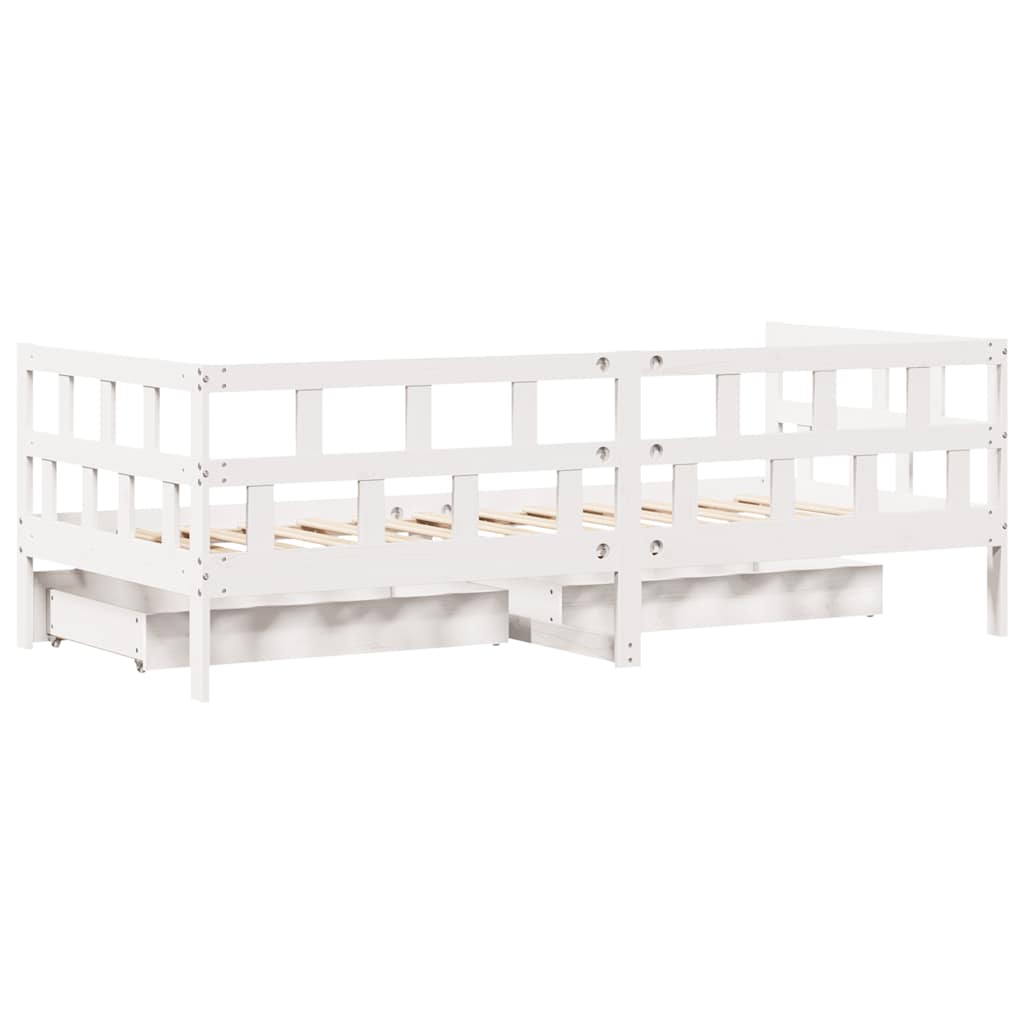 Daybed with Drawers without Mattress White 90x200 cm Solid Wood - Bargainia.com - 