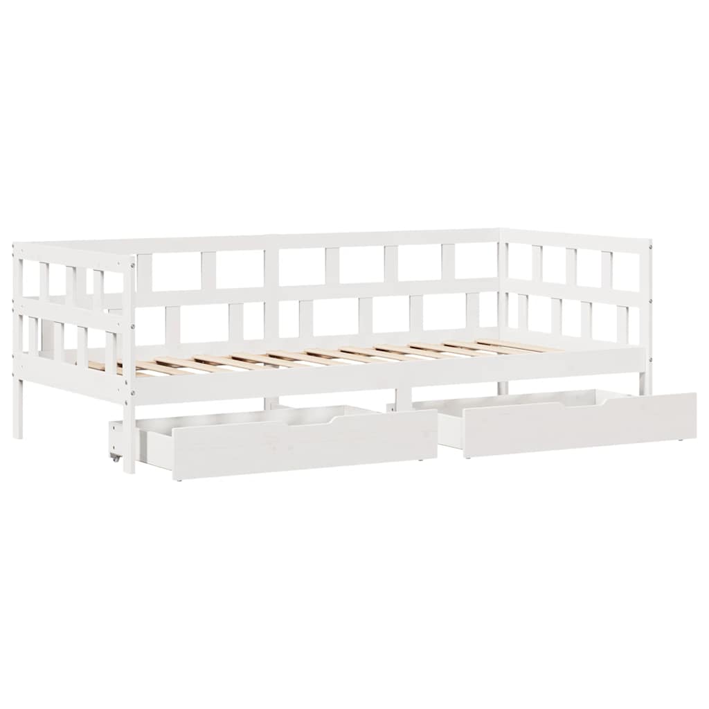 Daybed with Drawers without Mattress White 90x200 cm Solid Wood - Bargainia.com - 