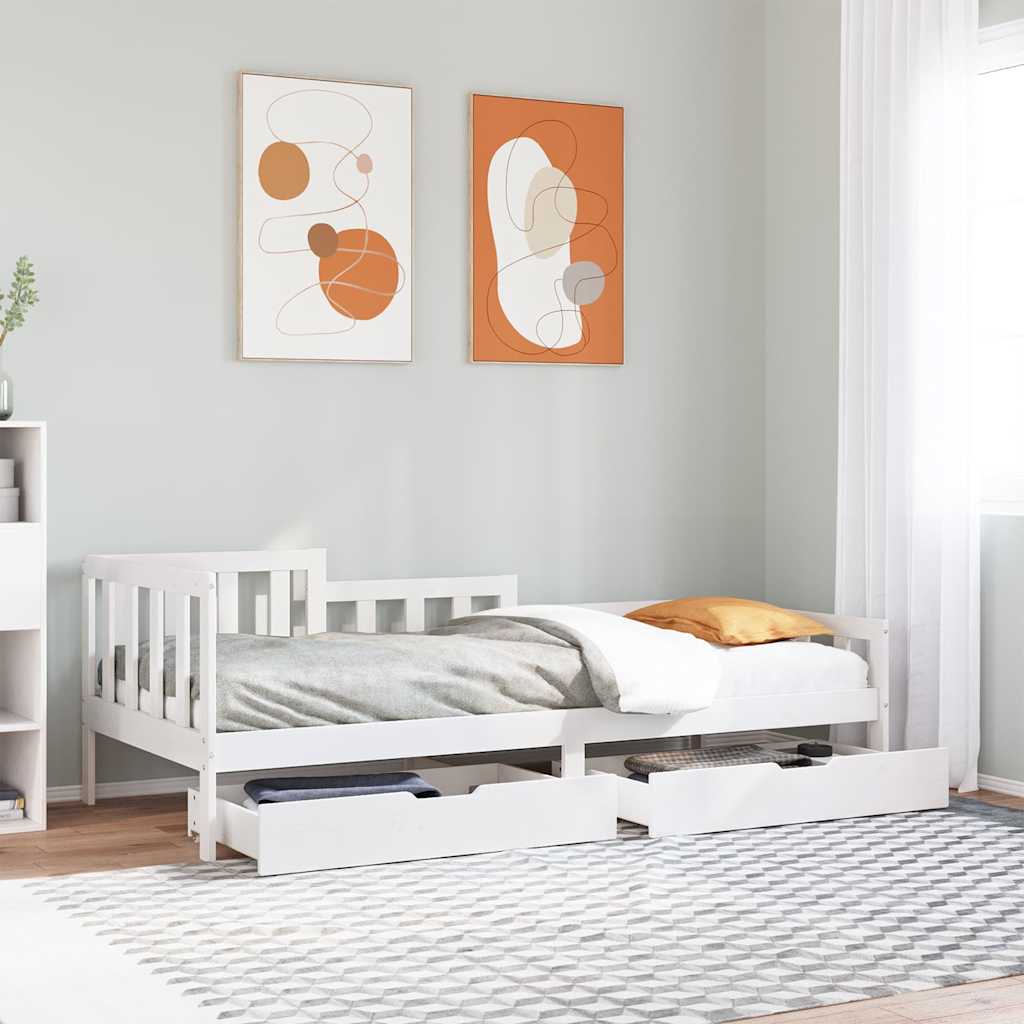 Daybed with Drawers without Mattress White 90x200 cm Solid Wood - Bargainia.com - 