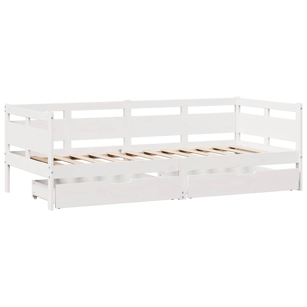 Daybed with Drawers without Mattress White 90x200 cm Solid Wood - Bargainia.com - 