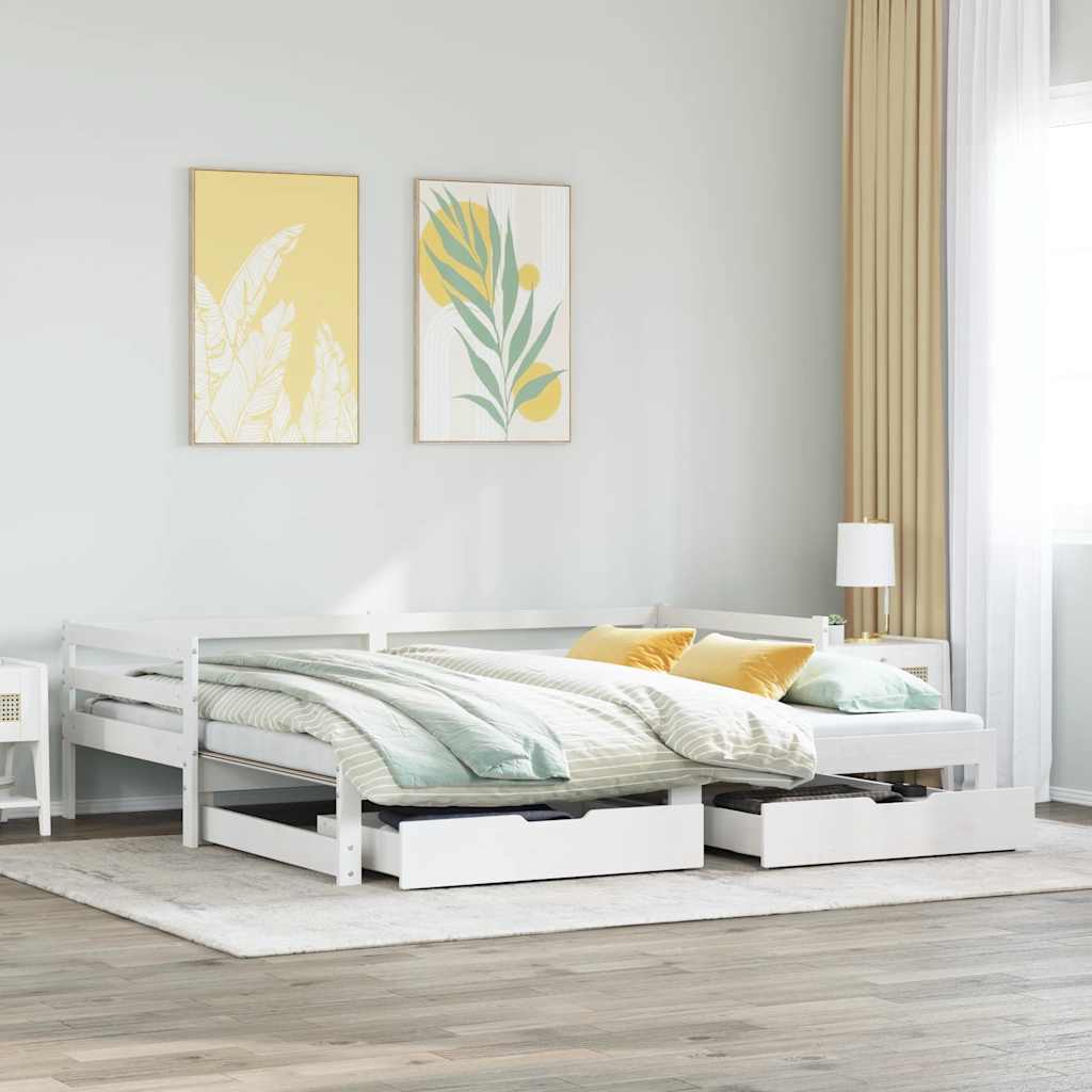 Daybed with Drawers without Mattress White 90x200 cm Solid Wood - Bargainia.com - 