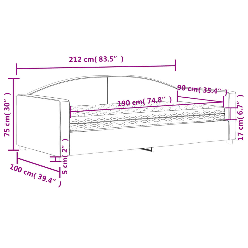 Daybed with Mattress Blue Dark Grey 90x190 cm Fabric - Bargainia.com - 