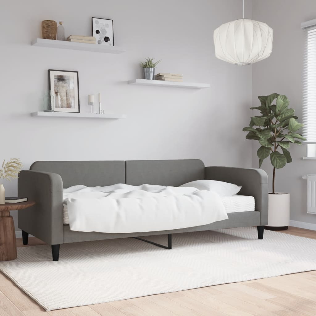 Daybed with Mattress Dark Grey 90x190 cm Fabric - Bargainia.com - 