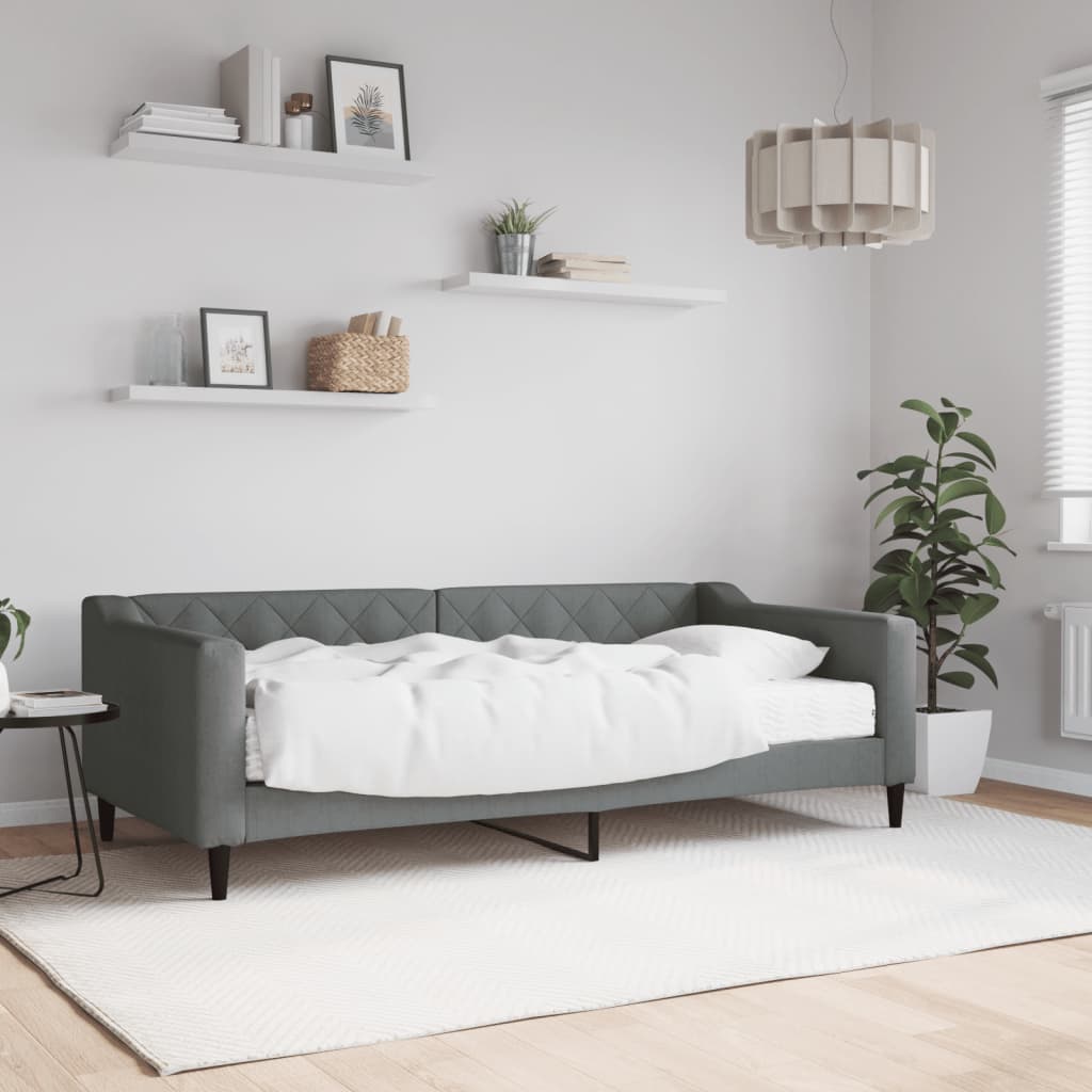 Daybed with Mattress Dark Grey 90x190 cm Fabric - Bargainia.com - 