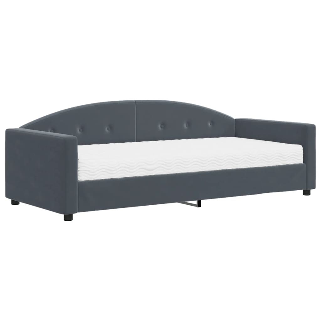 Daybed with Mattress Dark Grey 90x190 cm Velvet - Bargainia.com - 
