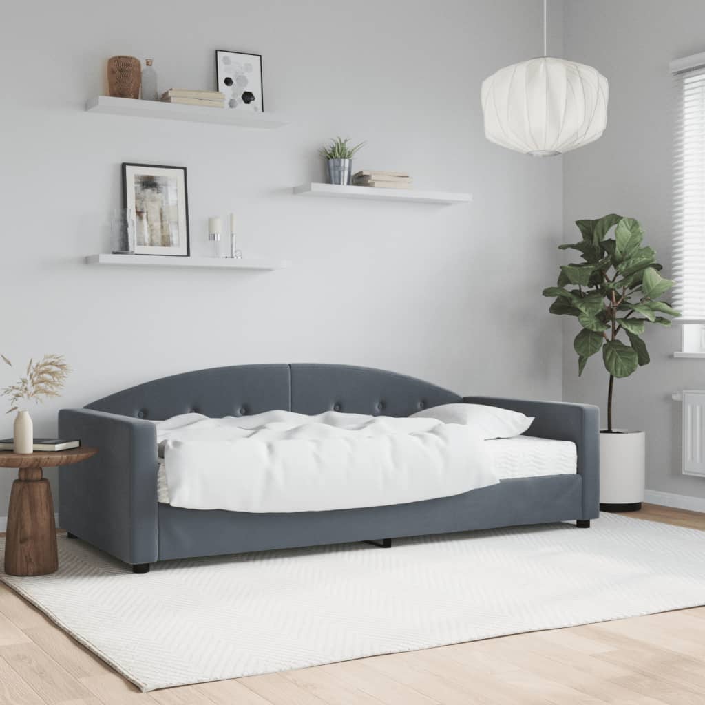 Daybed with Mattress Dark Grey 90x190 cm Velvet - Bargainia.com - 