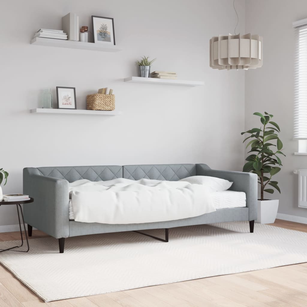 Daybed with Mattress Light Grey 90x190 cm Fabric - Bargainia.com - 