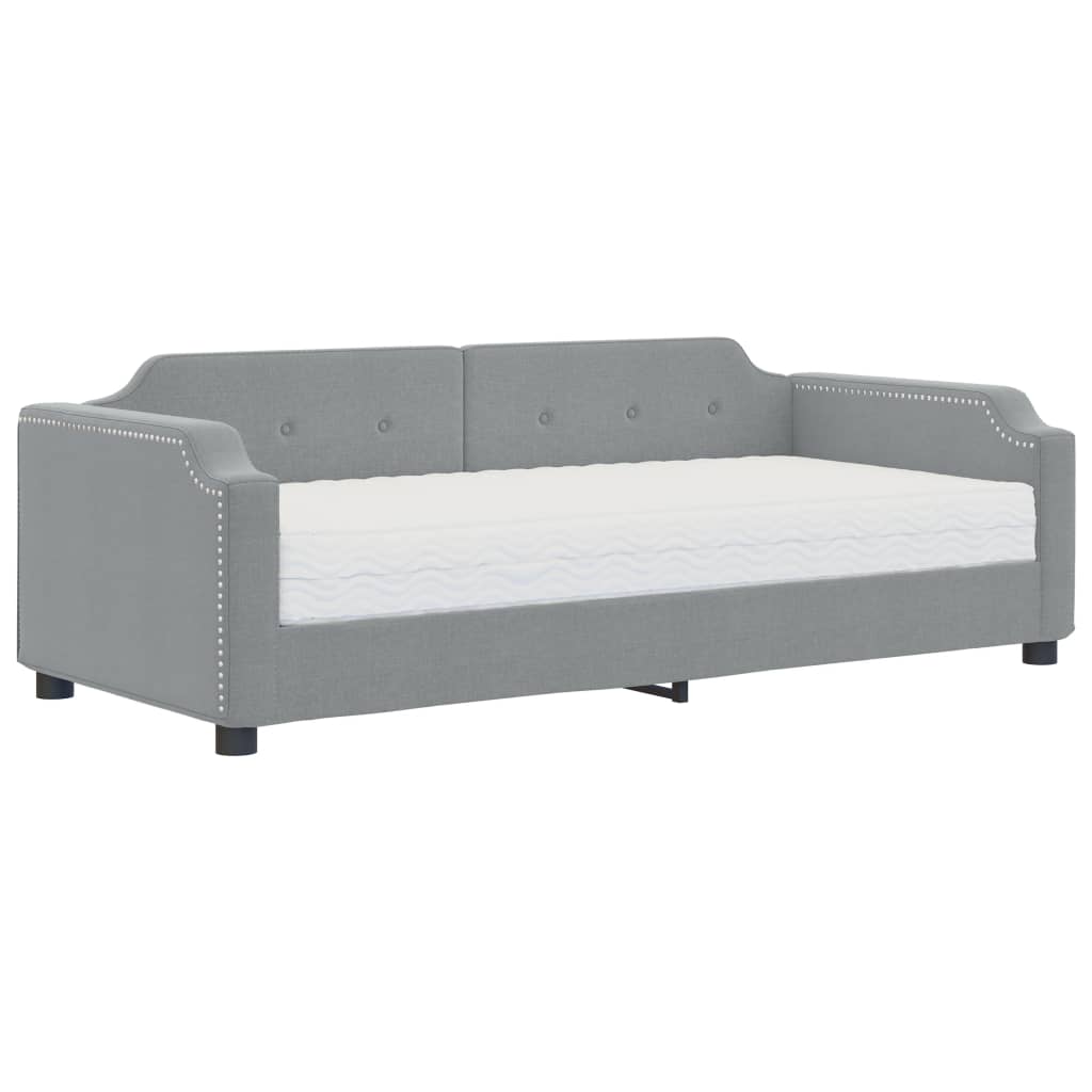 Daybed with Mattress Light Grey 90x190 cm Fabric - Bargainia.com - 