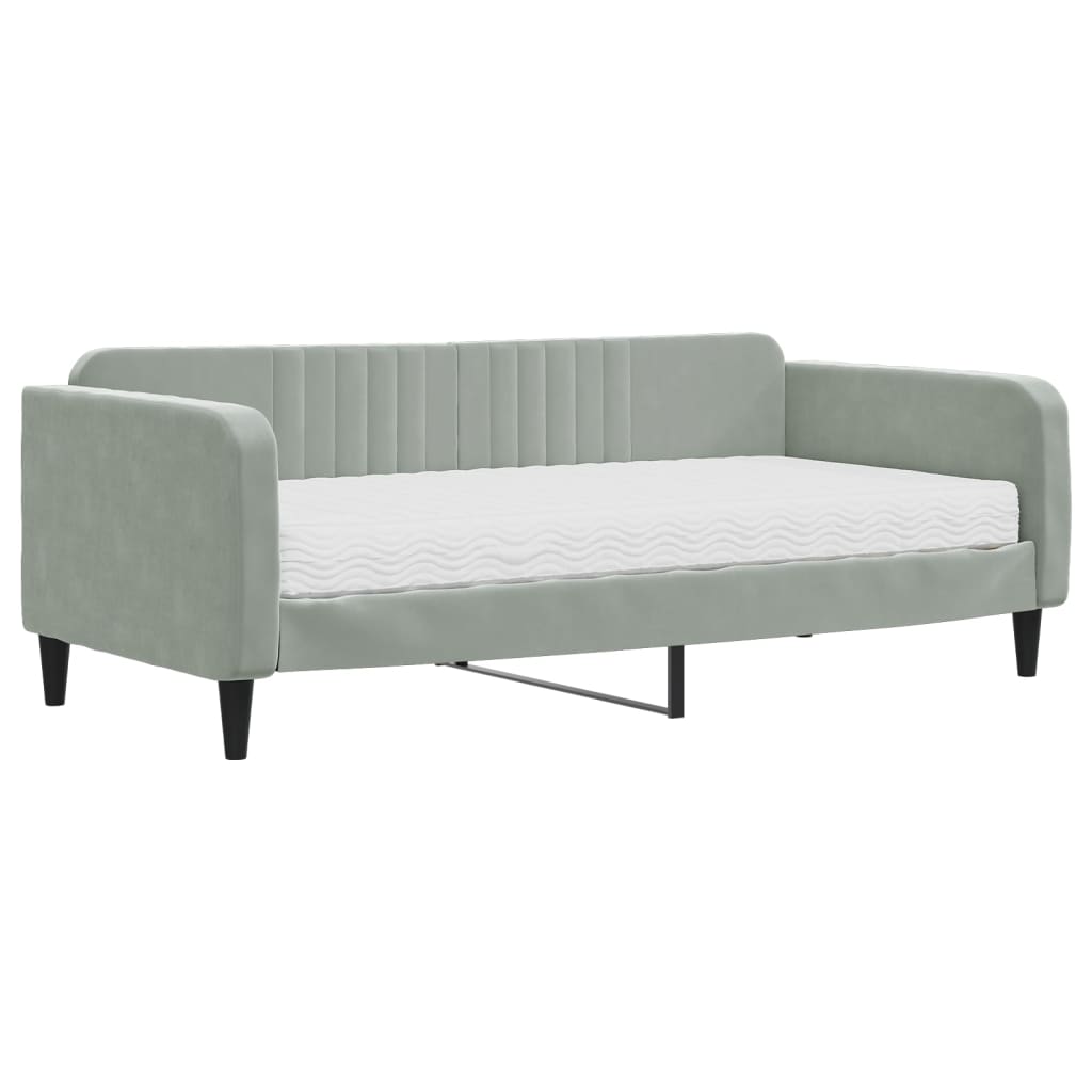Daybed with Mattress Light Grey 90x190 cm Velvet - Bargainia.com - 