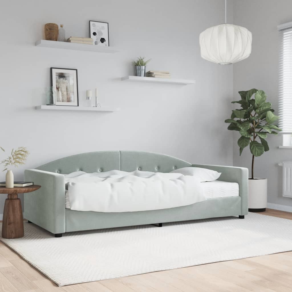 Daybed with Mattress Light Grey 90x190 cm Velvet - Bargainia.com - 