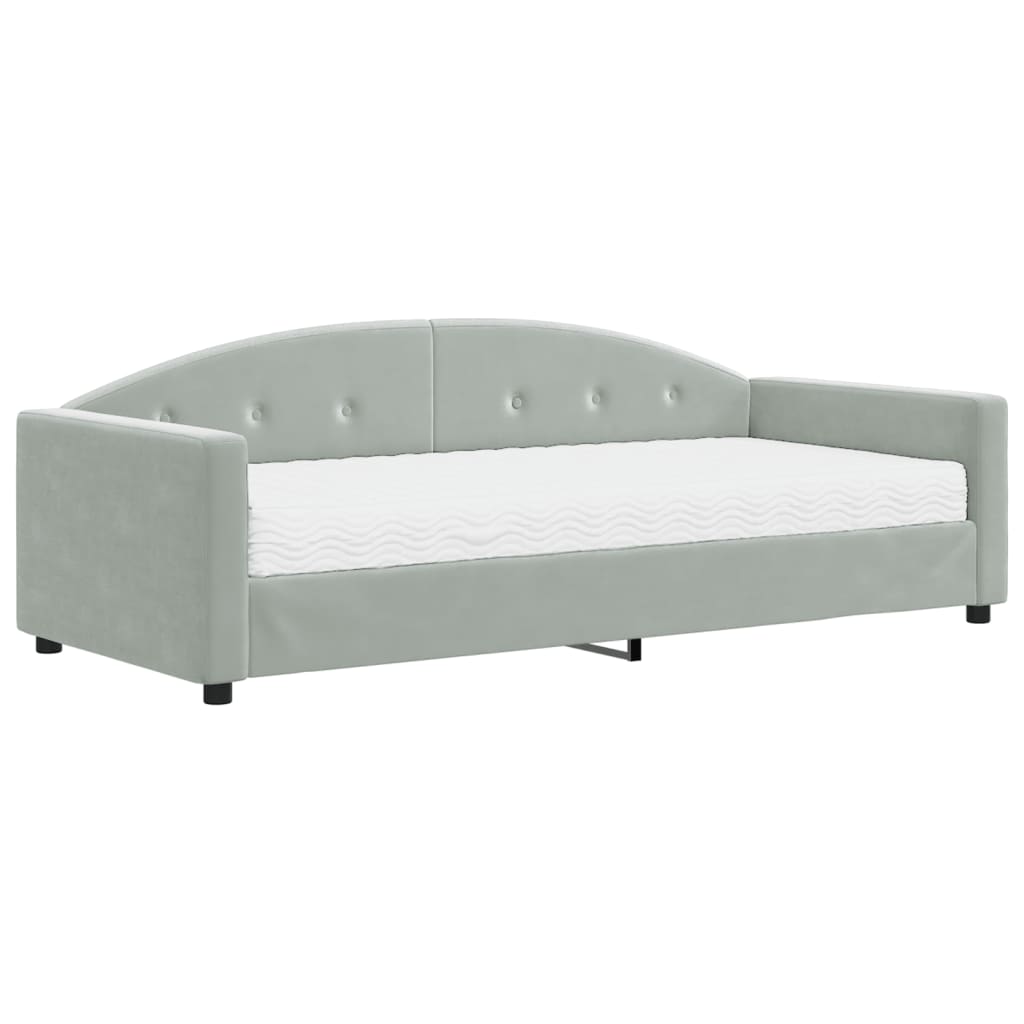 Daybed with Mattress Light Grey 90x190 cm Velvet - Bargainia.com - 