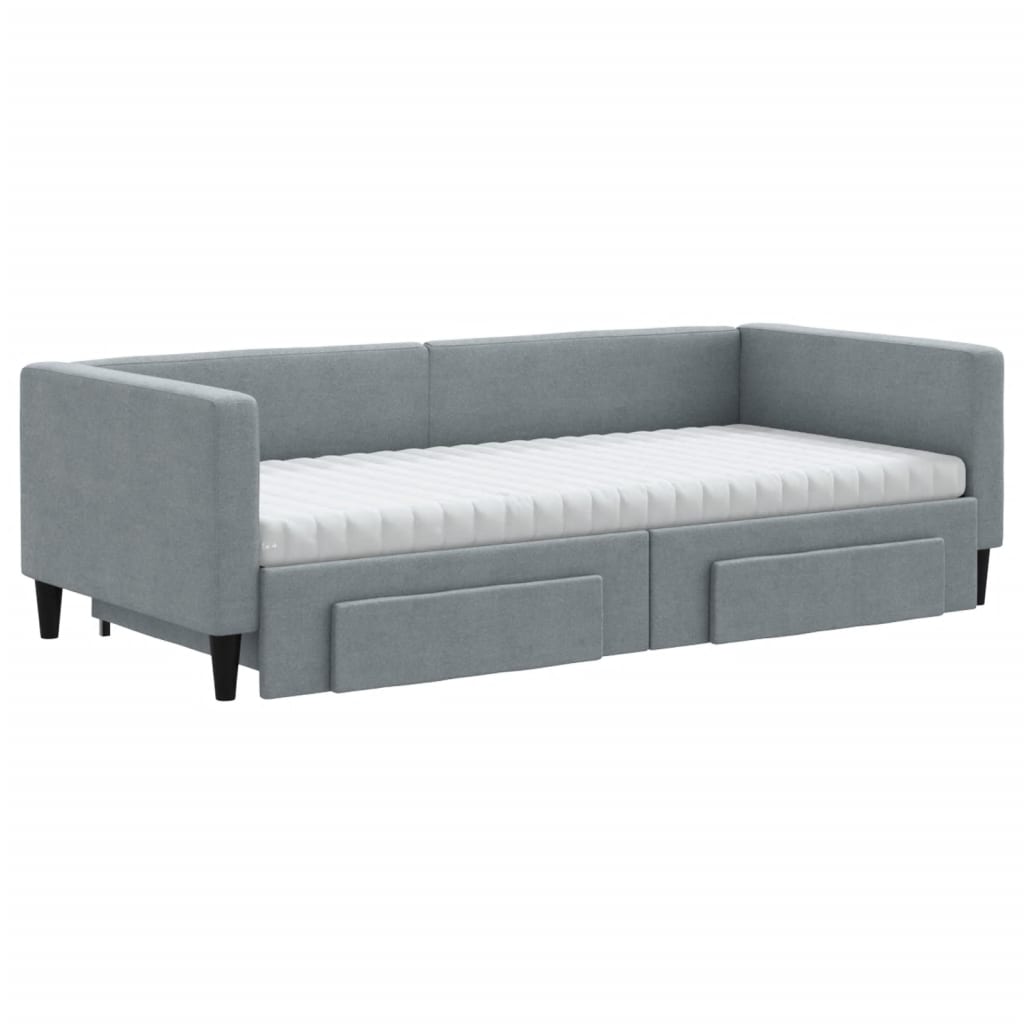 Daybed with Trundle and Drawers Light Grey 90x190 cm Fabric - Bargainia.com - 