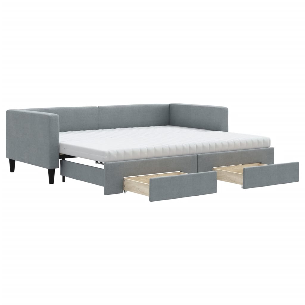 Daybed with Trundle and Drawers Light Grey 90x190 cm Fabric - Bargainia.com - 8720845460273 - 3196653