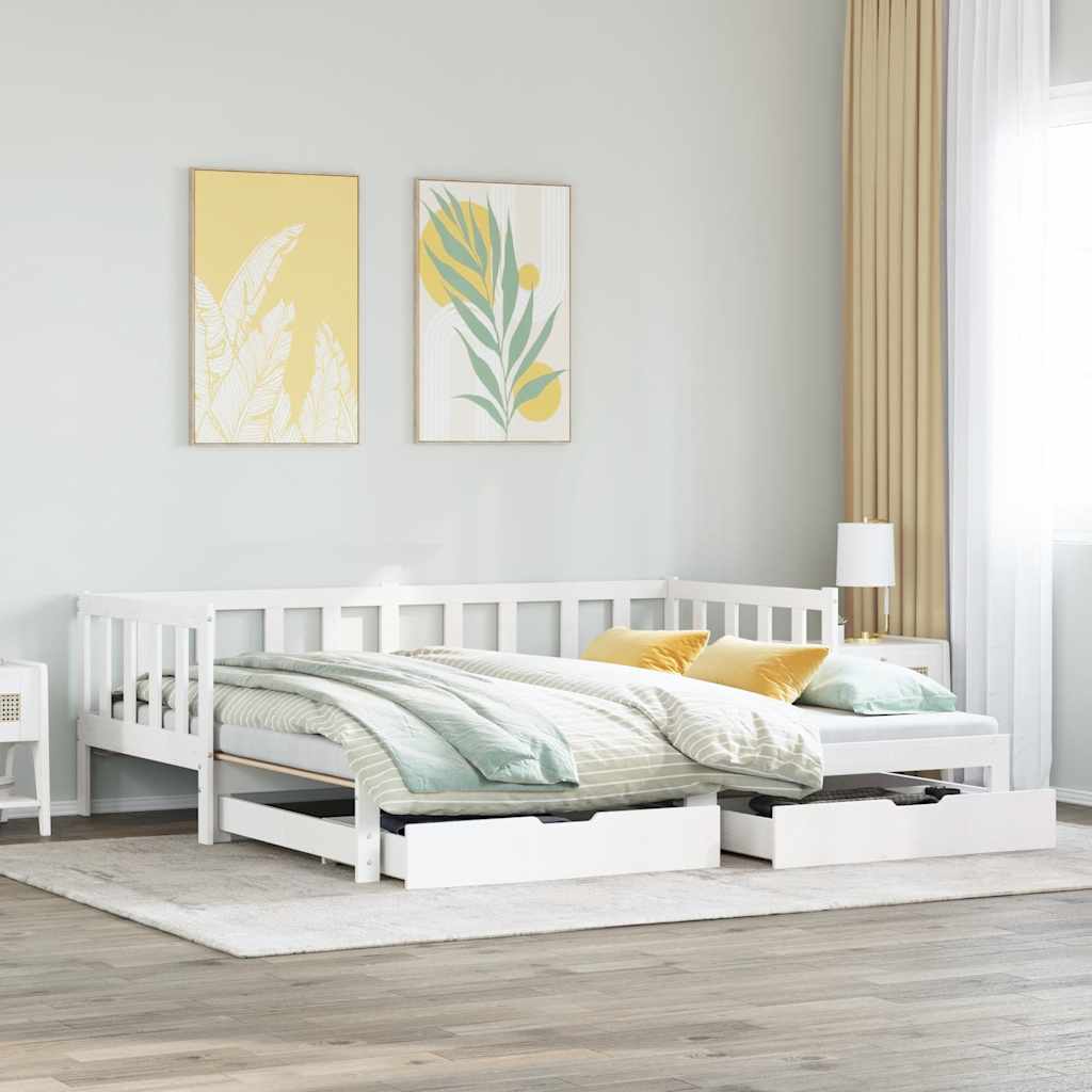 Daybed with Trundle and Drawers without Mattress White 80x200 cm - Bargainia.com - 