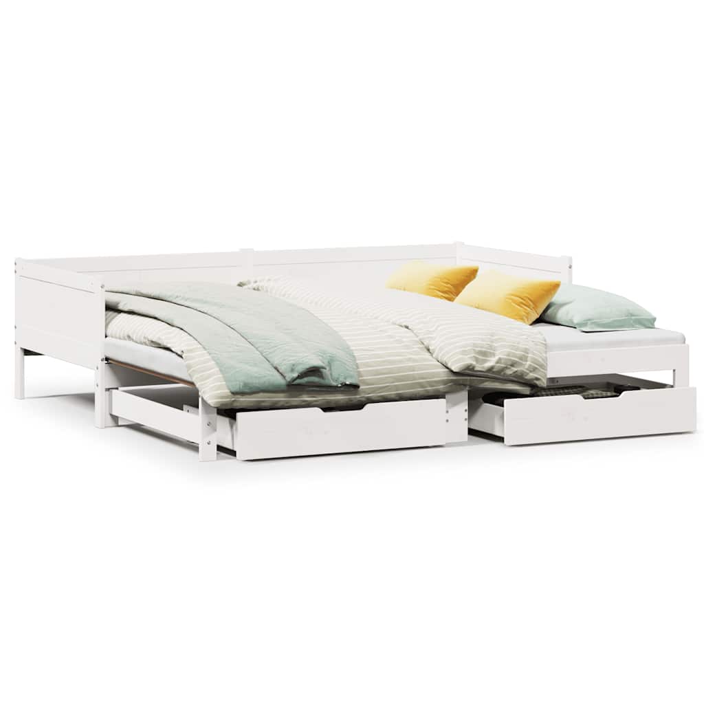 Daybed with Trundle and Drawers without Mattress White 80x200 cm - Bargainia.com - 