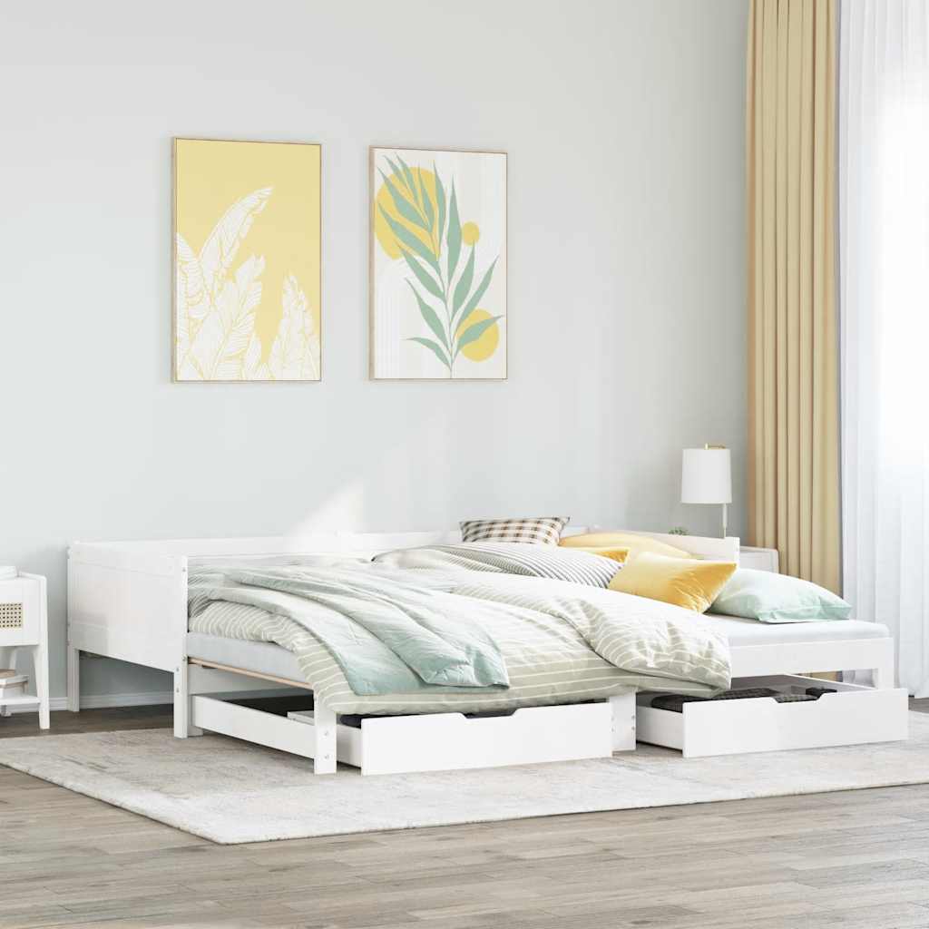 Daybed with Trundle and Drawers without Mattress White 80x200 cm - Bargainia.com - 