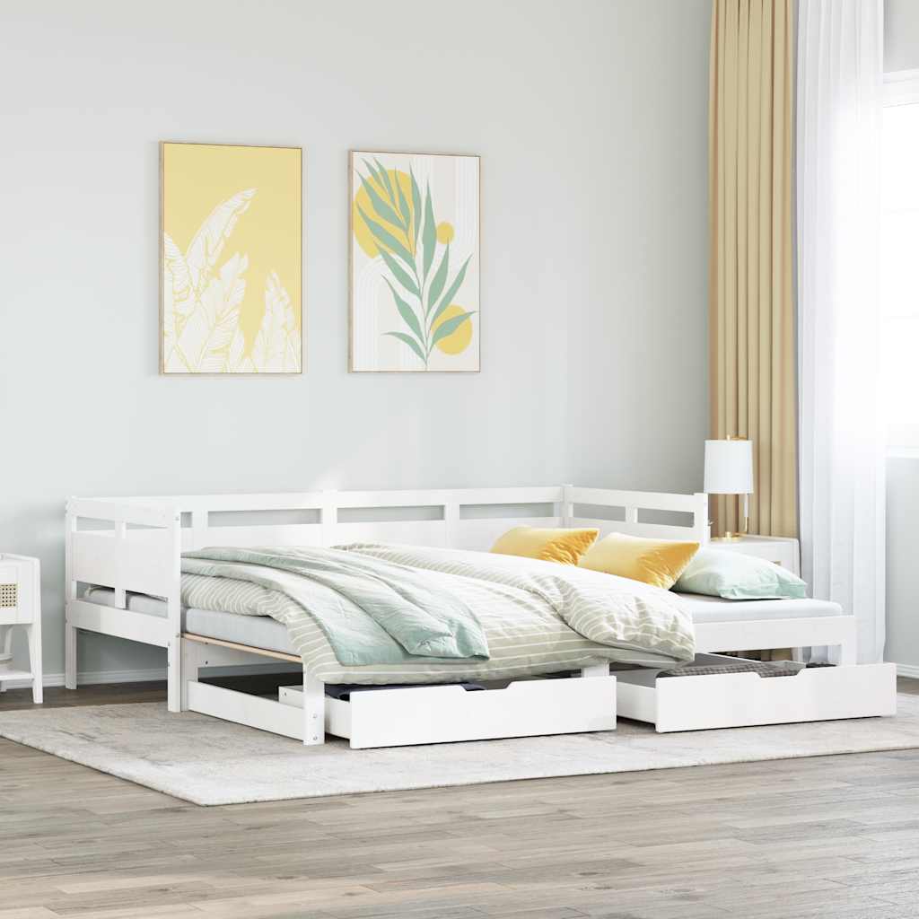 Daybed with Trundle and Drawers without Mattress White 80x200 cm - Bargainia.com - 