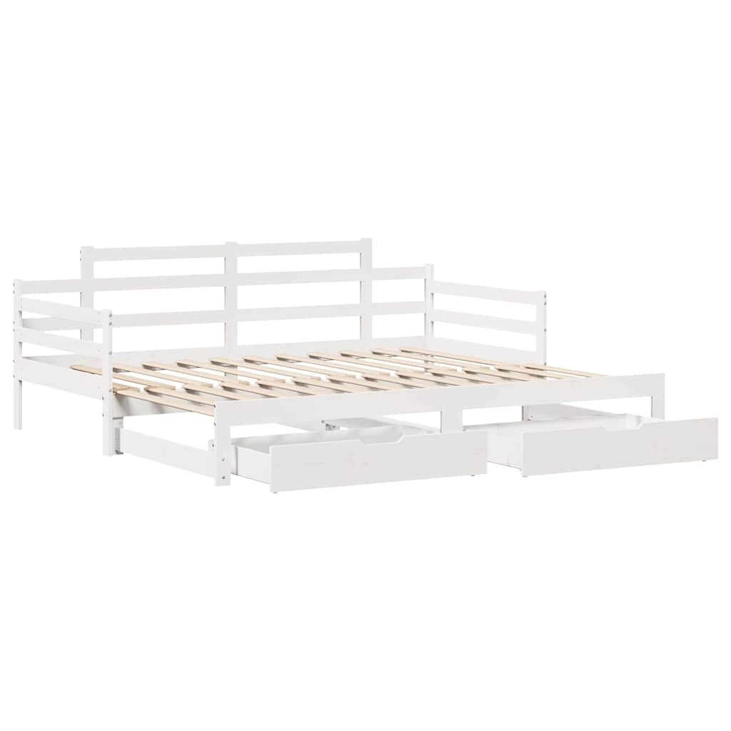 Daybed with Trundle and Drawers without Mattress White 80x200 cm - Bargainia.com - 