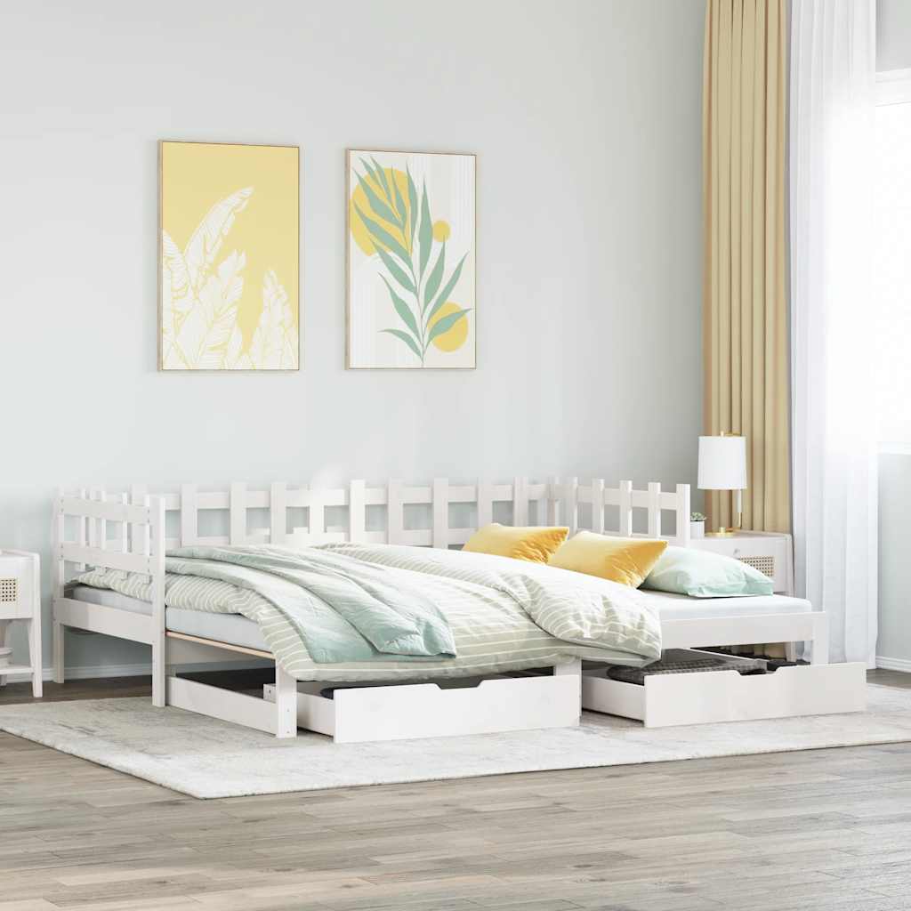 Daybed with Trundle and Drawers without Mattress White 80x200 cm - Bargainia.com - 