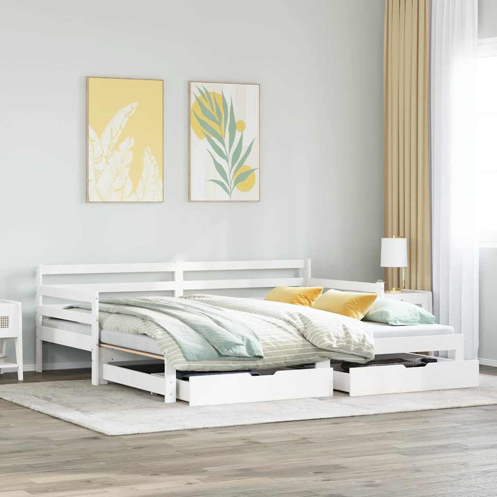 Daybed with Trundle and Drawers without Mattress White 90x190 cm Single - Bargainia.com - 