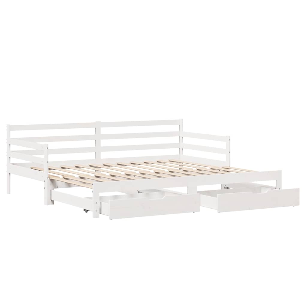 Daybed with Trundle and Drawers without Mattress White 90x190 cm Single - Bargainia.com - 