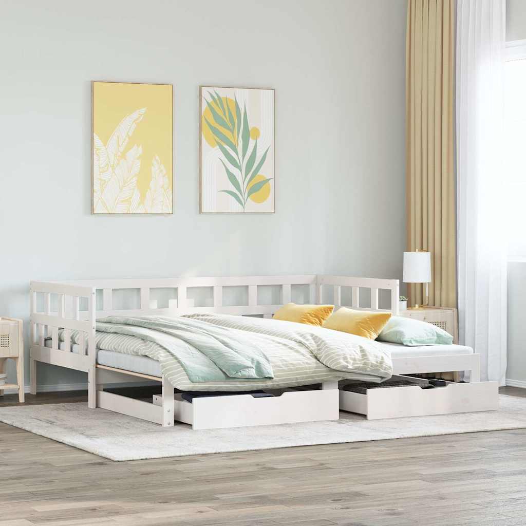 Daybed with Trundle and Drawers without Mattress White 90x190 cm Single - Bargainia.com - 