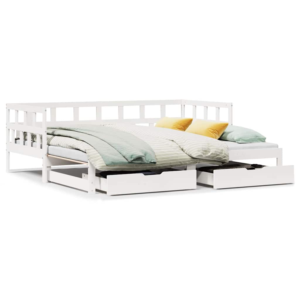Daybed with Trundle and Drawers without Mattress White 90x190 cm Single - Bargainia.com - 