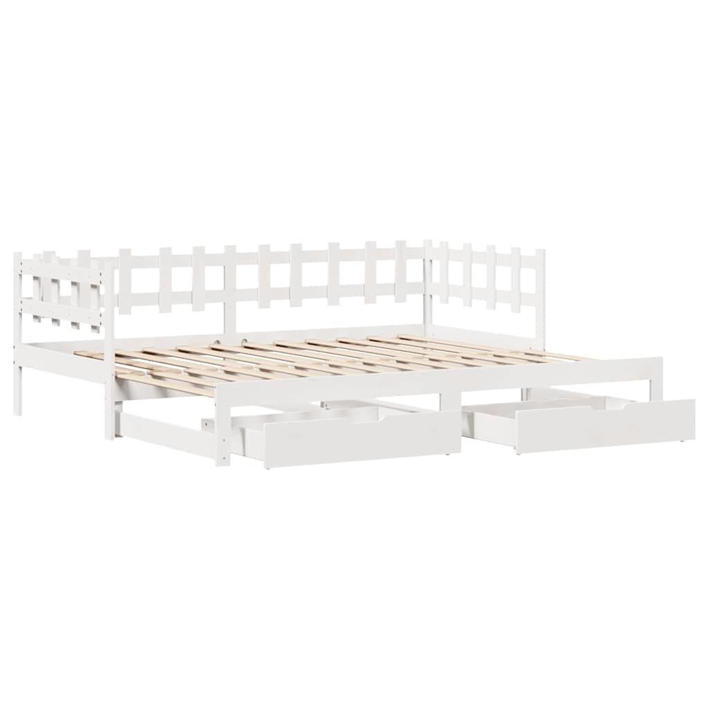 Daybed with Trundle and Drawers without Mattress White 90x190 cm Single - Bargainia.com - 