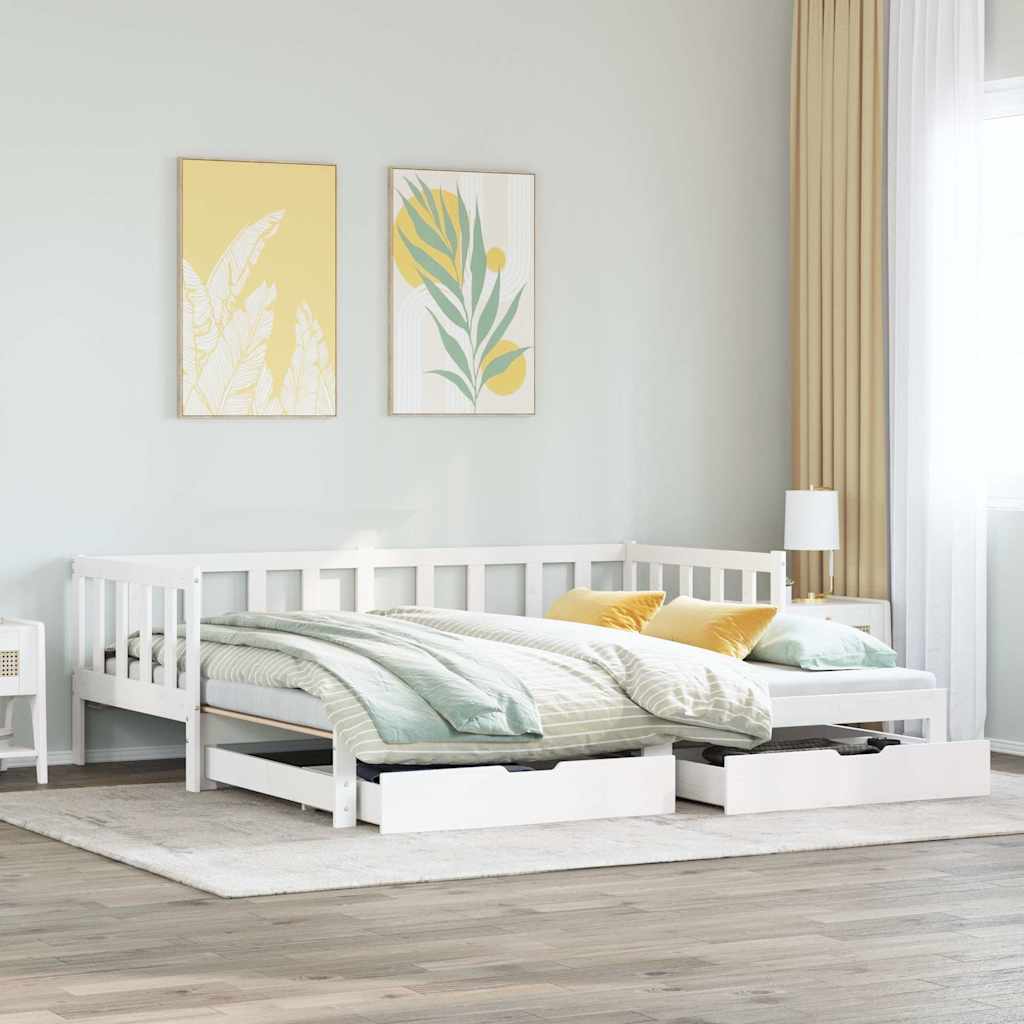 Daybed with Trundle and Drawers without Mattress White 90x200 cm - Bargainia.com - 