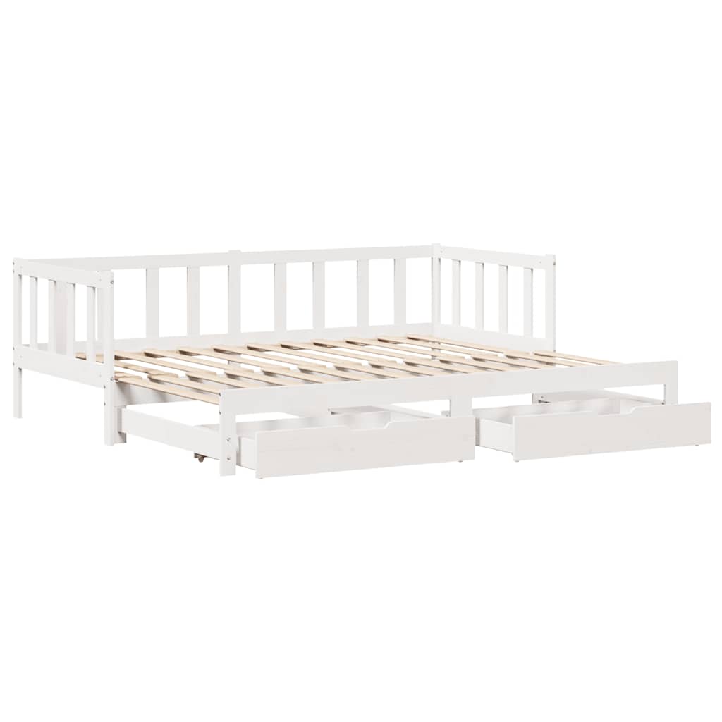 Daybed with Trundle and Drawers without Mattress White 90x200 cm - Bargainia.com - 