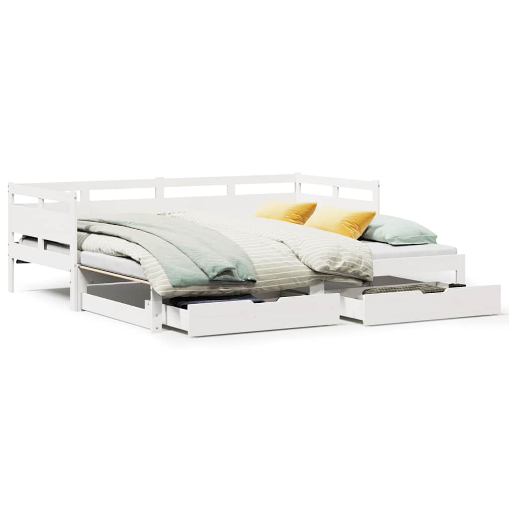 Daybed with Trundle and Drawers without Mattress White 90x200 cm - Bargainia.com - 