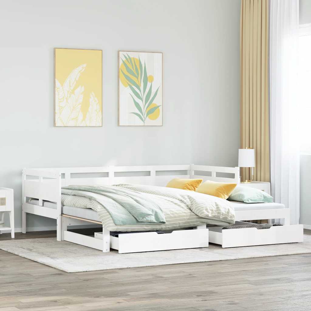 Daybed with Trundle and Drawers without Mattress White 90x200 cm - Bargainia.com - 