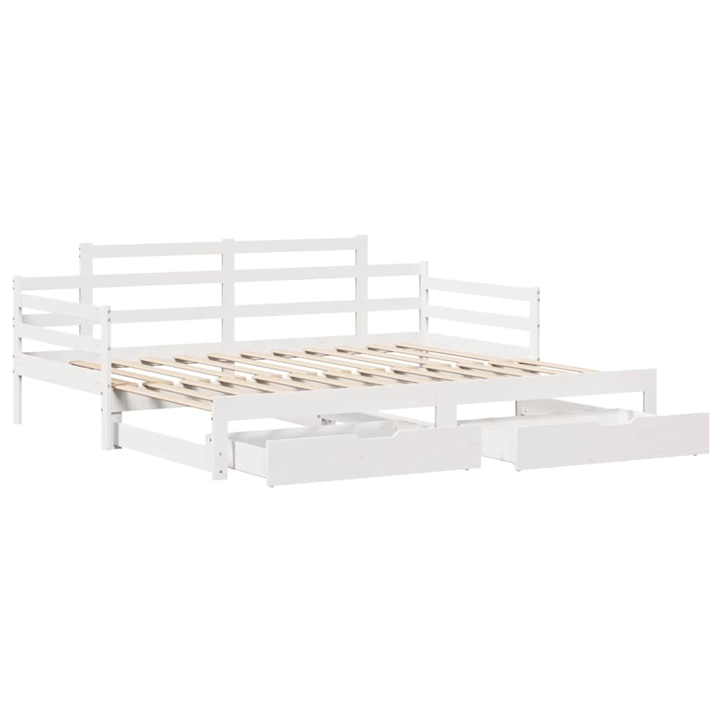 Daybed with Trundle and Drawers without Mattress White 90x200 cm - Bargainia.com - 