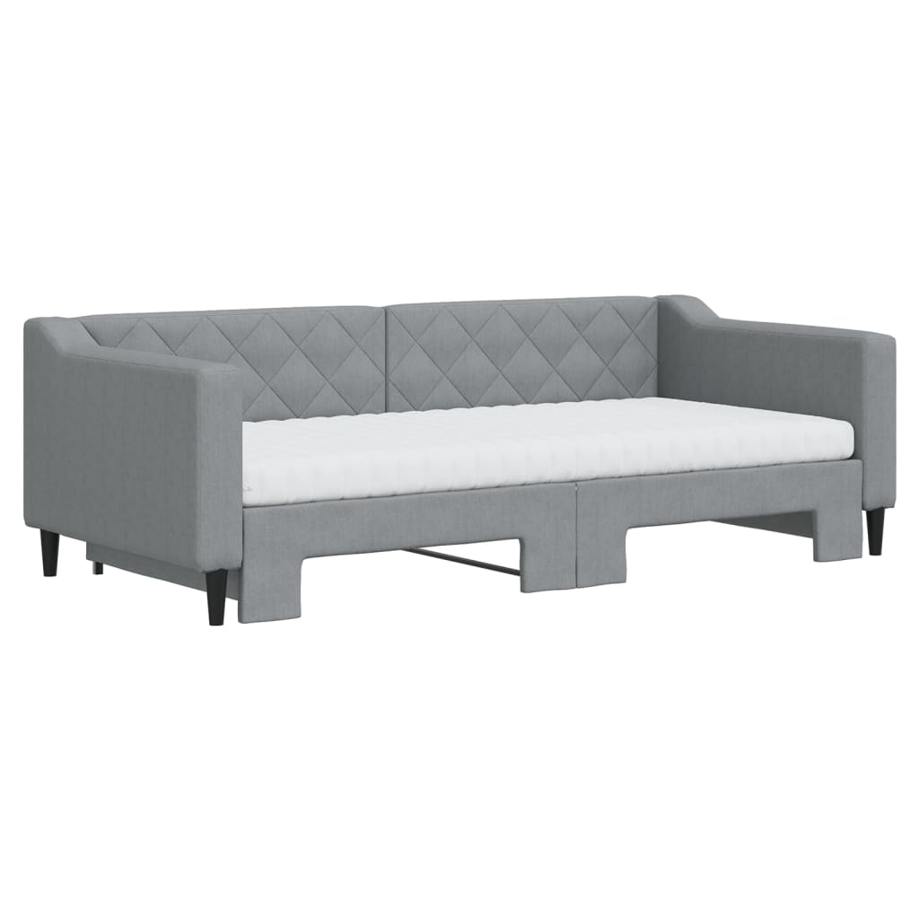 Daybed with Trundle and Mattresses Light Grey 90x190 cm Fabric - Bargainia.com - 