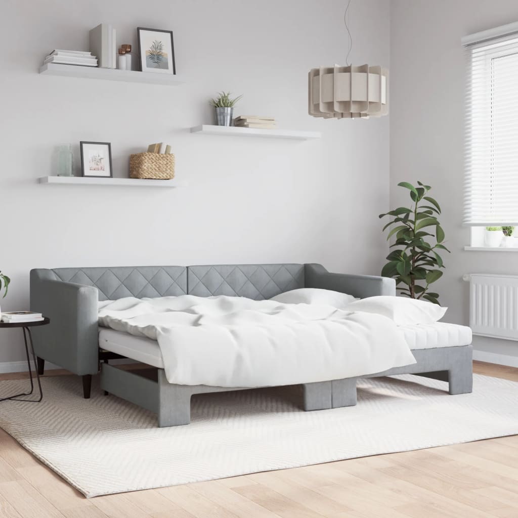 Daybed with Trundle and Mattresses Light Grey 90x190 cm Fabric - Bargainia.com - 8720845468712 - 3197497