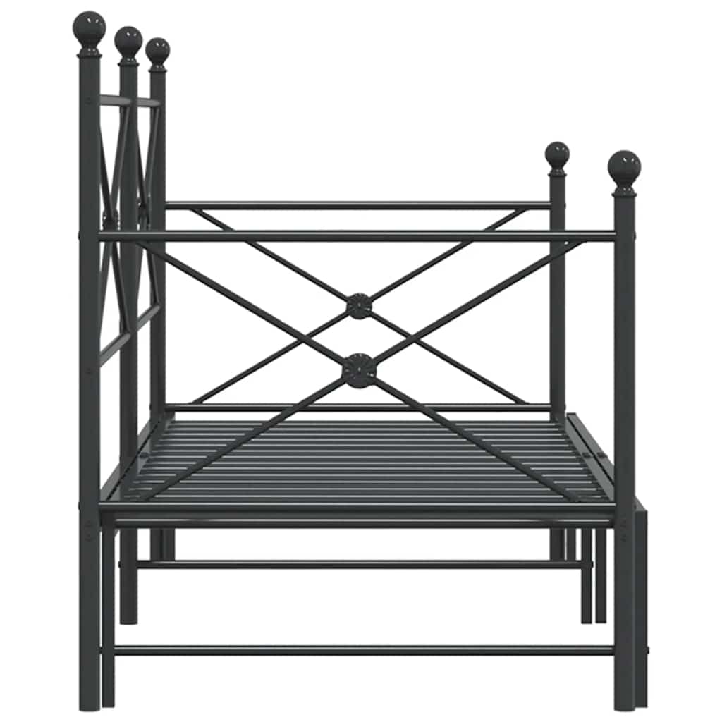 Daybed with Trundle without Mattress Black 90x190 cm Steel - Bargainia.com - 