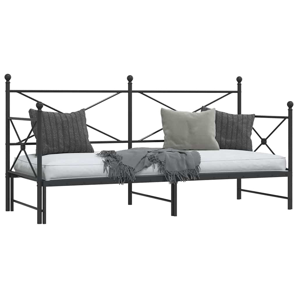 Daybed with Trundle without Mattress Black 90x190 cm Steel - Bargainia.com - 