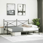 Daybed with Trundle without Mattress Black 90x190 cm Steel - Bargainia.com - 