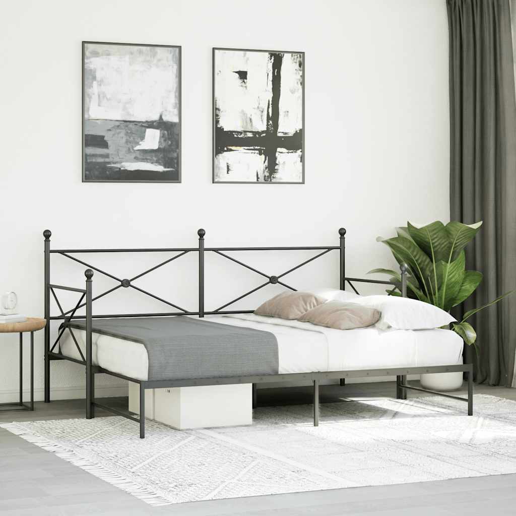 Daybed with Trundle without Mattress Black 90x190 cm Steel - Bargainia.com - 