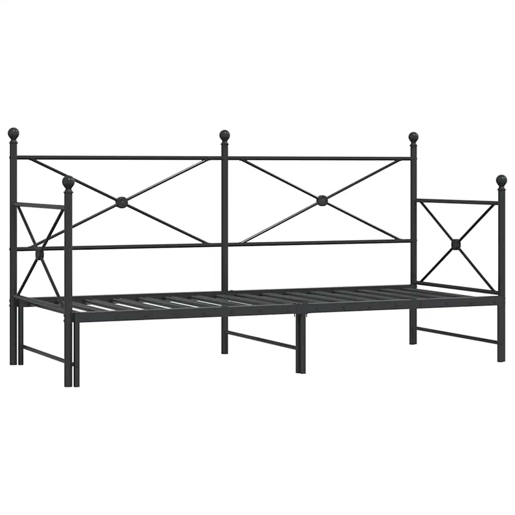 Daybed with Trundle without Mattress Black 90x200 cm Steel - Bargainia.com - 