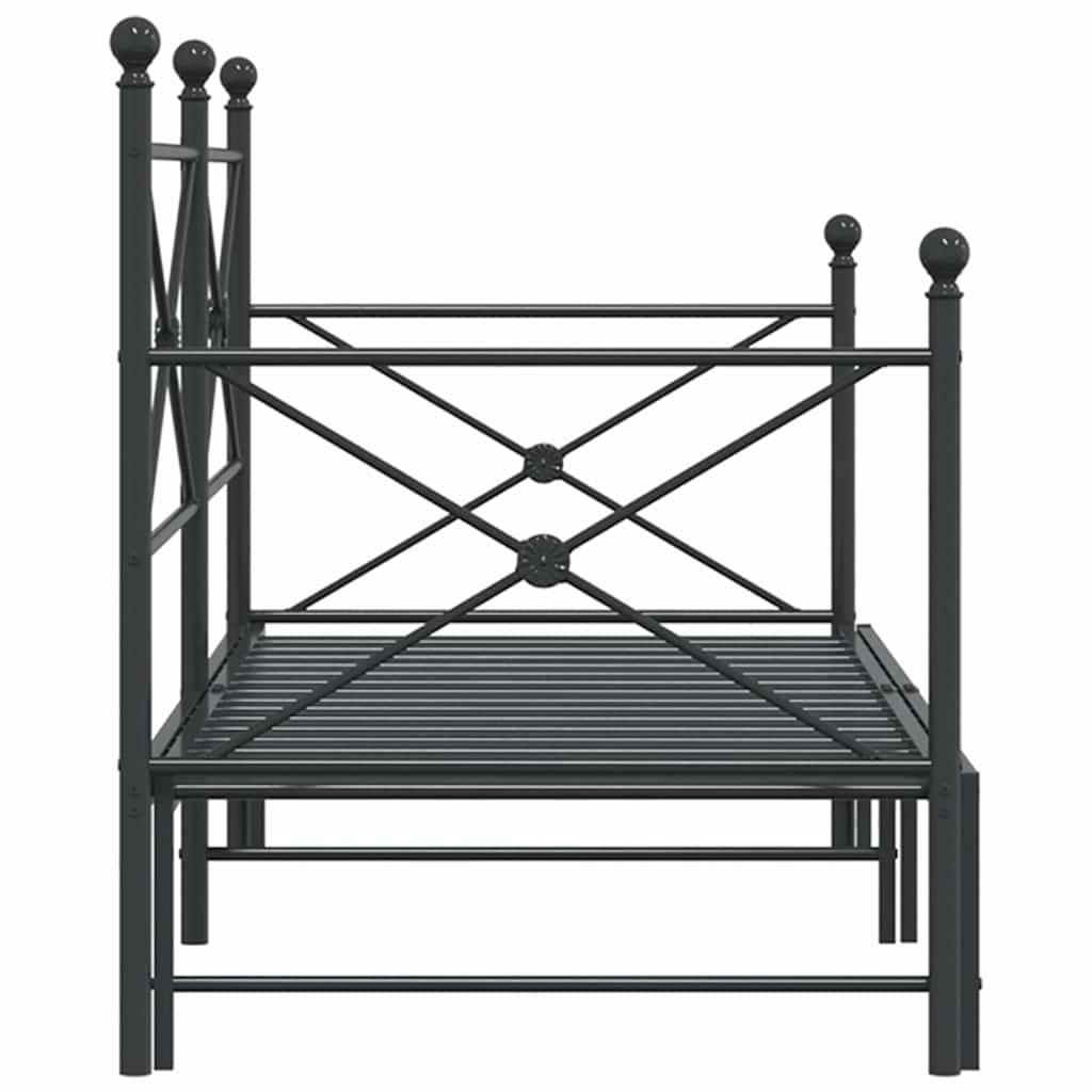 Daybed with Trundle without Mattress Black 90x200 cm Steel - Bargainia.com - 