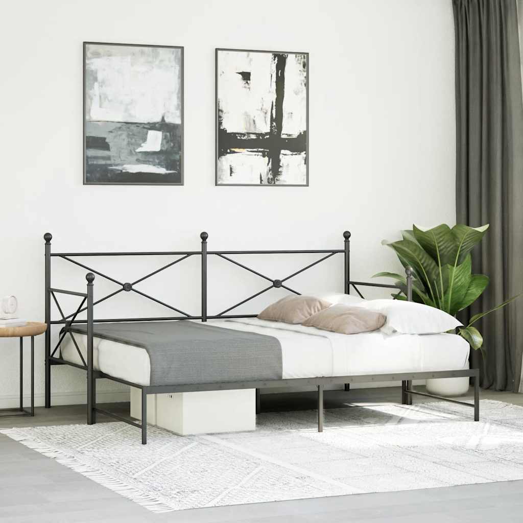 Daybed with Trundle without Mattress Black 90x200 cm Steel - Bargainia.com - 