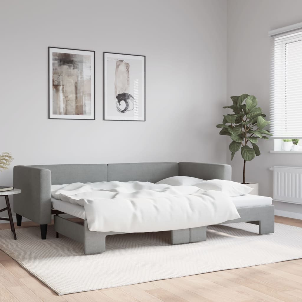 Daybed with Trundle without Mattress Light Grey 90x190 cm Single - Bargainia.com - 