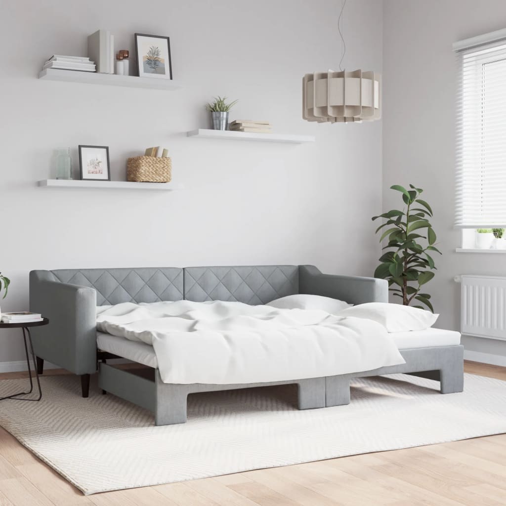 Daybed with Trundle without Mattress Light Grey 90x190 cm Single - Bargainia.com - 