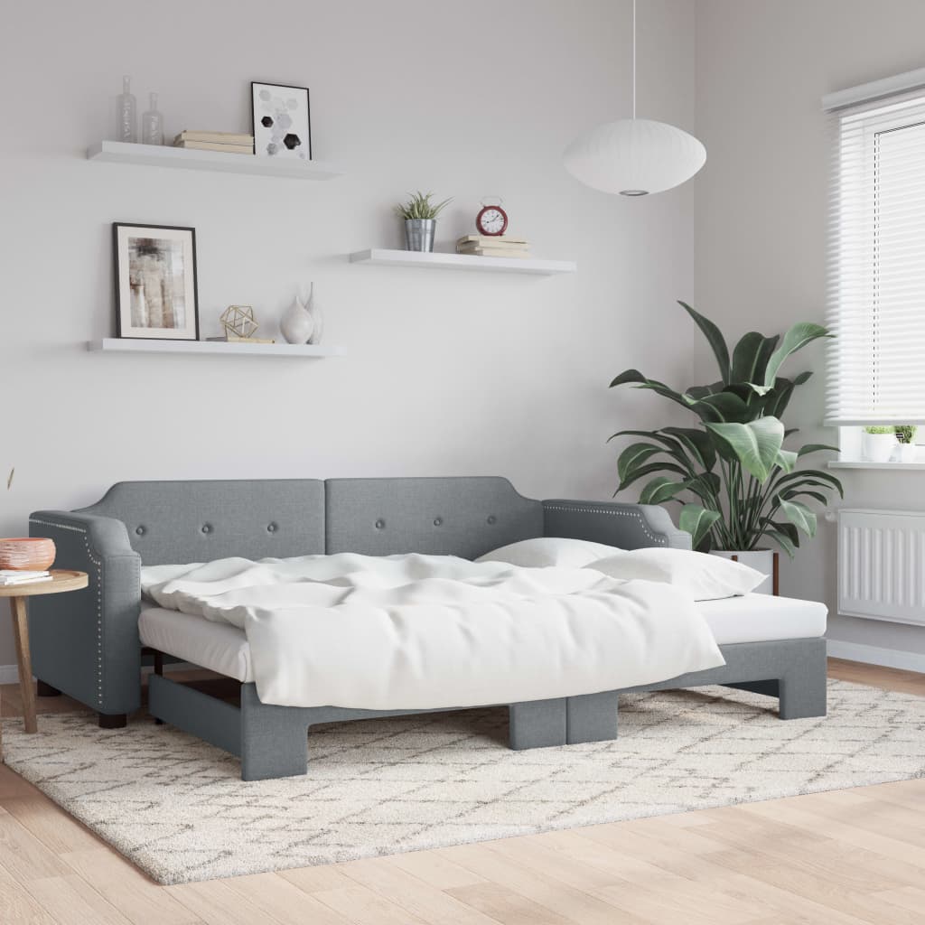 Daybed with Trundle without Mattress Light Grey 90x190 cm Single - Bargainia.com - 