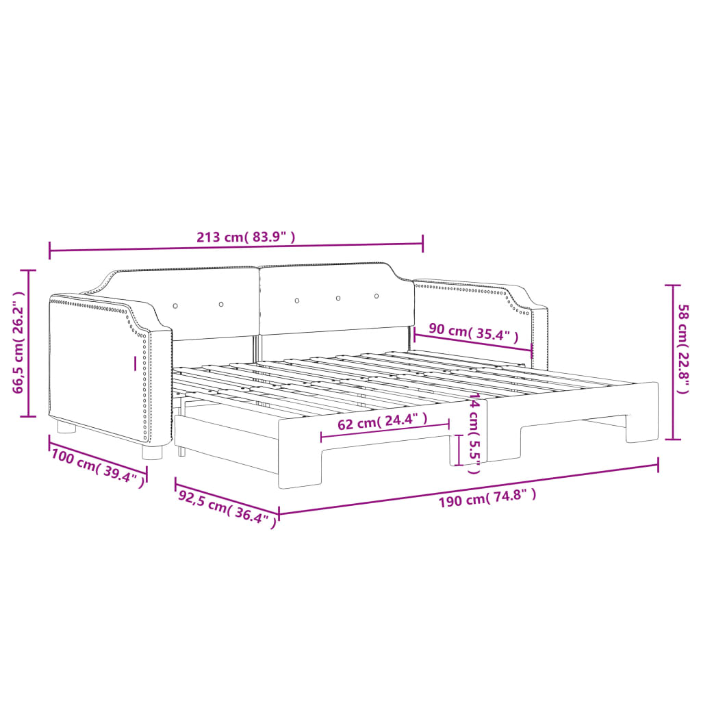 Daybed with Trundle without Mattress Light Grey 90x190 cm Single - Bargainia.com - 