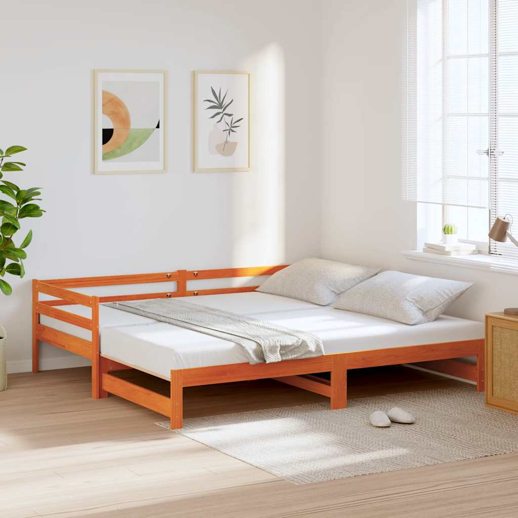 Daybed with Trundle without Mattress Wax Brown 90x200 cm Solid Wood - Bargainia.com - 