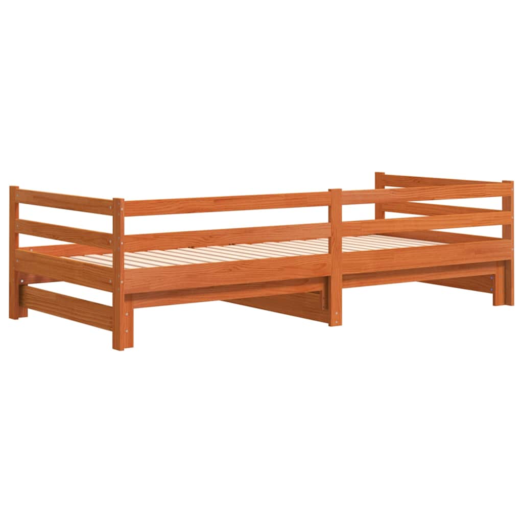 Daybed with Trundle without Mattress Wax Brown 90x200 cm Solid Wood - Bargainia.com - 