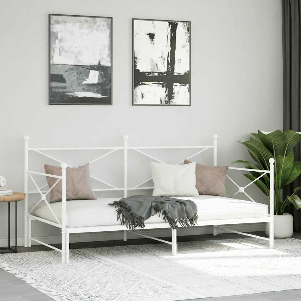 Daybed with Trundle without Mattress White 100x190 cm Steel - Bargainia.com - 